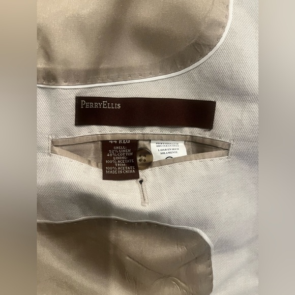 Perry Ellis PVL Texture 2Pcs Suit Jacket/Pants In Natural Linen Size 44R & 34/29 - Picture 9 of 16